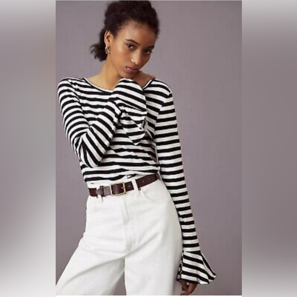 Anthropologie Black and White Striped Long Sleeve Tee